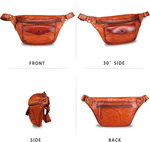 Miniatura 4 de Riñonera de cuero genuino para mujeres y hombres, bolso cruzado de cuero real vintage, bolso cruzado de moda para la cintura