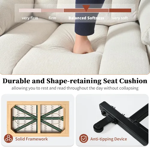 Miniatura 8 de cinkehome Sillón reclinable grande para ancianos, silla reclinable con reposapiés extendido, control remoto, portavasos, bolsillo lateral, forro