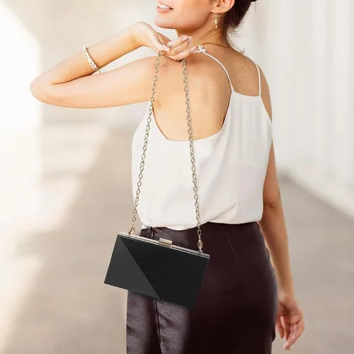 Miniatura 3 de WJCD - Bolso de mano de acrílico transparente para mujer, bolso de hombro con correa de cadena de dorada desmontable Premium Acrylic, Stadium