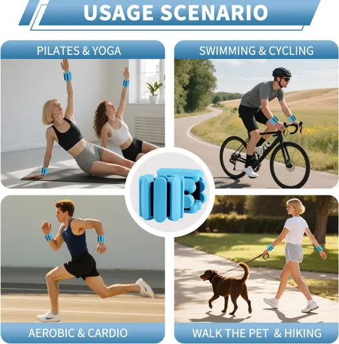 Miniatura 7 de Pesas de muñeca – Pesas ajustables para tobillo y muñeca para mujeres y hombres – Juego de pulseras con peso de 2 libras (1 libra cada una) Pesas