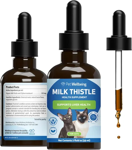 Pet Wellbeing Cardo mariano para gatos, hierba orgánica, apoyo para la desintoxicación del hígado de cardo mariano, antioxidantes, certificado por