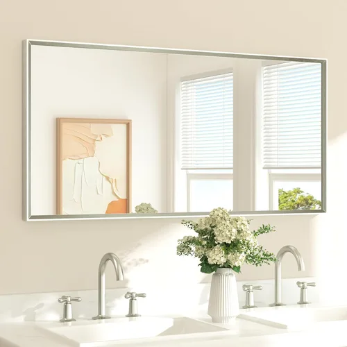 Miniatura 40 de TETOTE Espejo de Baño Dorado de 16" x 20" Latón Dorado Cepillado Rectangular con Marco Biselado Espejo de Tocador de Baño para Sobre el Lavabo