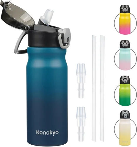Miniatura 30 de Konokyo Botella de agua aislada de 22 onzas con pajilla, asa de transporte, verde militar