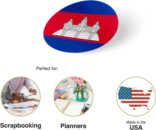 Miniatura 2 de Desert Cactus Adhesivo de vinilo con la bandera de Camboya de 1 pulgada, redondas, dos hojas, 50 piezas en total, con logotipo de niños, álbum