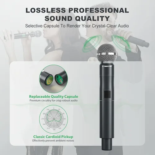 Miniatura 3 de Phenyx Pro Micrófono inalámbrico profesional, micrófono dinámico UHF de 541.9 MHz, micrófono inalámbrico de metal, transmisor de micrófono de mano