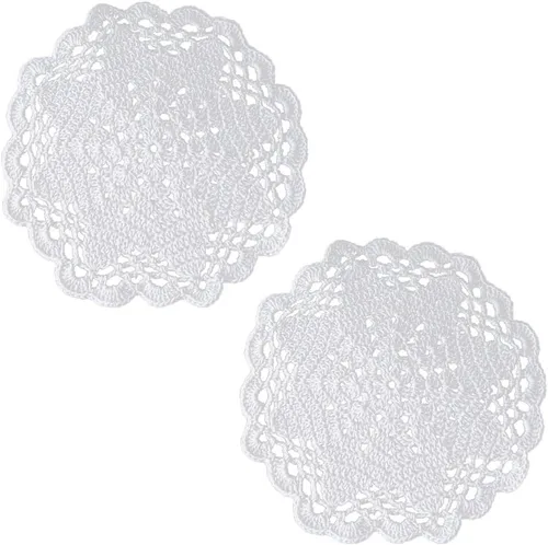 Miniatura 18 de Juego de 2 manteles individuales de encaje con diseño de flores huecas de ganchillo, manteles individuales de encaje para taza de té, aniversario