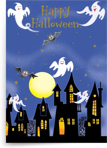 Designer Greetings Special Thoughts - Tarjetas de felicitación de Halloween, ciudad fantasma (6 tarjetas con sobres naranjas), para fiestas de