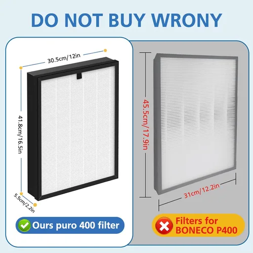 Miniatura 4 de Filtro de repuesto para purificador de aire 400 compatible con purificador de aire Puro 400, 3 en 1 con filtro de carbón activado para fijar polvo