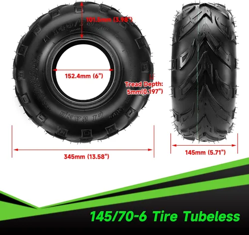 Miniatura 4 de Neumáticos 145/70-6 145-70-6 sin cámara compatibles con Coleman CT100U CC100X Baja Doodle Bug DB30 Mini Bike KT196 Go Kart Motovox MBX10 MBX11 Mega