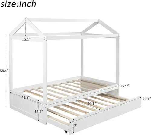 Miniatura 2 de Bellemave Cama de casa individual con nido para niños, cama de casa con techo, tamaño individual, marco de sofá cama con nido para niños y niñas
