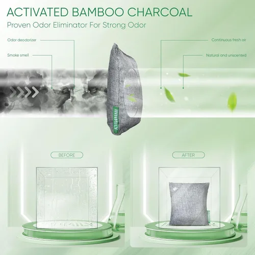 Miniatura 5 de Absorbedor de olores de carbón activado, grande de 17.64 oz con ganchos, removedor de olores naturales para olores fuertes, bolsas purificadoras