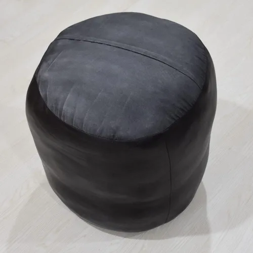 Miniatura 6 de Rugsotic Carpets Puf de cuero de cabra redondo hecho a mano ecológico negro – Puf de forma redonda, 14.0 in x 14.0 in x 14.0 in x 14.0 in, liso