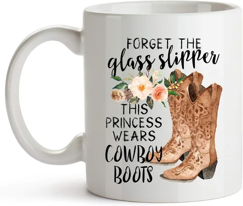 YouNique Designs Forget The Slippers This Princess Wears Cowboy Boots - Taza de 11 onzas, taza de café para mujer, taza de café de vaquera (blanco)