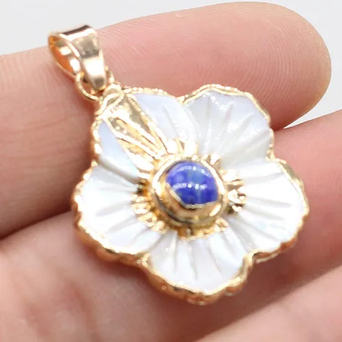 Miniatura 7 de LHJ Forma de vieira Natural Madre de Perla Shell Pendnats Energy Crystal Stone Setting para hacer joyas 5 piezas