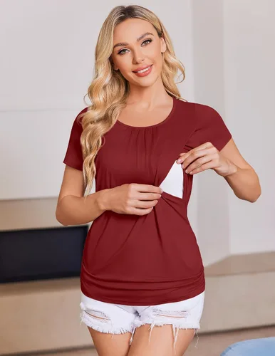 Miniatura 40 de Ekouaer Camisetas de lactancia para mujer, paquete de 3 camisetas de maternidad de doble capa, ropa de embarazo, camiseta posparto