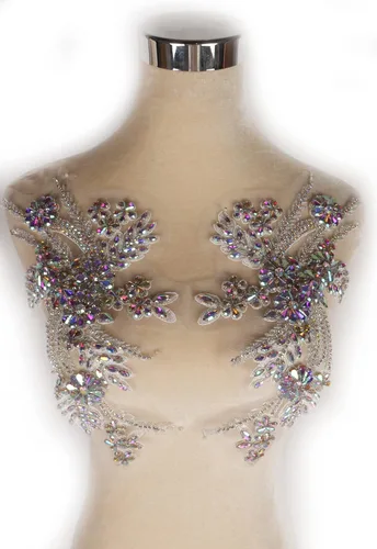 Miniatura 19 de Apliques de encaje con cuentas de diamantes de imitación hechos a mano, parches de apliques para ropa DIY, apliques de cuentas para decoración