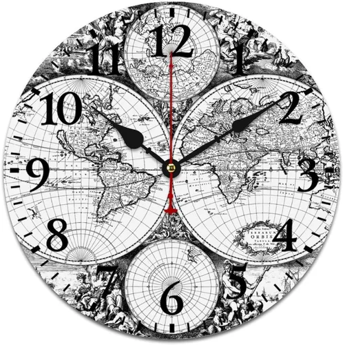 Miniatura 10 de Reloj de pared de madera con mapa del mundo antiguo, estilo nostálgico, Atlas histórico, diseño vintage, impresión de madera, reloj de pared