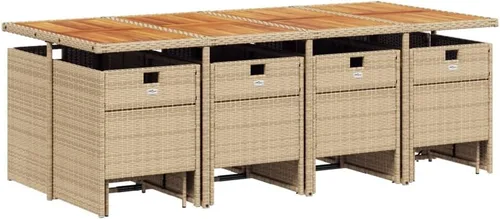 Miniatura 3 de Juego de muebles de patio de 13 piezas con cojines, sillas y taburetes plegables, juego de comedor de ratán de poliéster beige para jardín, patio