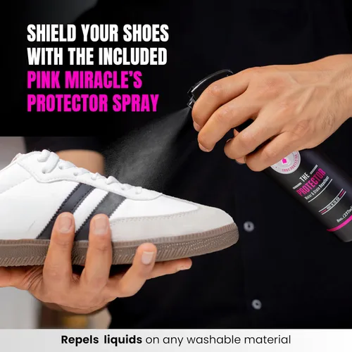Miniatura 5 de Kit de cuidado de zapatos Pink Miracle - Incluye limpiador de zapatos de 8 oz y cepillo, aerosol repelente para zapatillas The Protector, toallitas