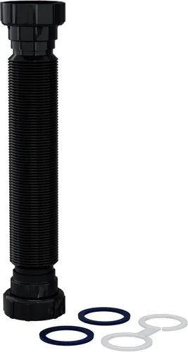 Trampa P flexible para tubos de drenaje de 1-1/2 pulgadas (negro - 24 pulgadas de longitud) con conexiones ajustables para fregaderos de cocina y