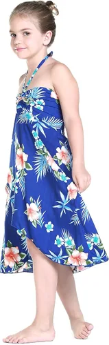 Miniatura 3 de Vestido halter hawaiano para niña en rojo hibisco