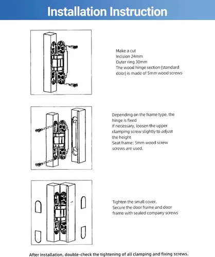 Miniatura 8 de Bisagras invisibles mejoradas para puerta (2 piezas) – Bisagras ocultas negras de 6 pulgadas para puertas, ajustable de 3 vías y columpio de 180