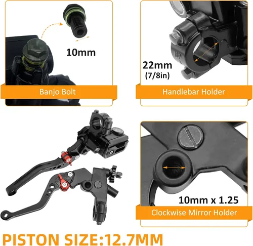 Miniatura 5 de Juego de palancas universales de freno y embrague de manillar de motocicleta 7/8" 22mm para izquierda y derecha, compatibles con Yamaha Honda Negro