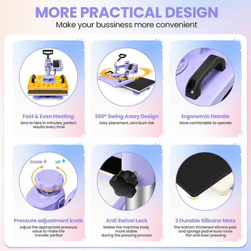Miniatura 4 de AKEYDIY - Máquina de prensa de calor actualizada 5 en 1 Combo, máquina de prensa de camisa digital multifunción para camisetas de 12 x 15 pulgadas.