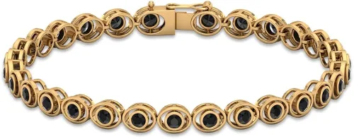 Miniatura 4 de Juego de bisel de 2 quilates pulsera unisex con forma redonda de ónix negro calidad AAA oro sólido de 14 quilates