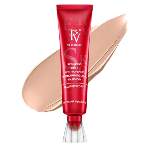 Miniatura 14 de FV Base de maquillaje líquida dewy, fórmula hidratante suave y ligera, cobertura media-completa de larga duración con acabado natural, base Beige