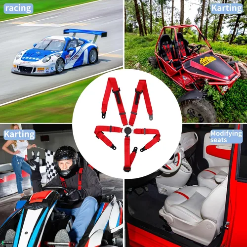 Miniatura 5 de Yakitoko Arnés de seguridad universal de 5 puntos, 2 pulgadas, compatible con Go Kart, UTV, ATV, rojo para carreras