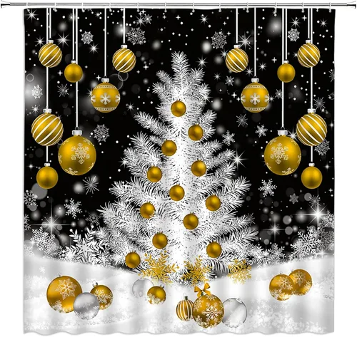 Miniatura 6 de Cortina de ducha de Navidad, árbol de Navidad, bolas rojas, copo de nieve, invierno, vacaciones, fantasía, Año Nuevo, decoración de baño, cortinas