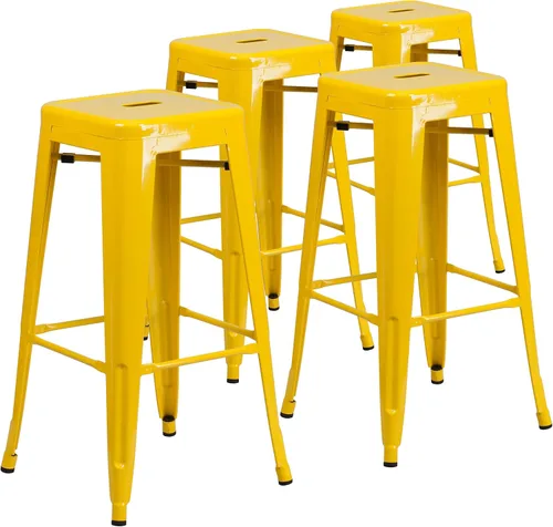 Miniatura 44 de Flash Furniture Lily - Juego de 4 taburetes de bar de metal rojo sin respaldo de 30 pulgadas de alto grado comercial para interiores y exteriores