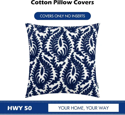 Miniatura 6 de HWY 50 Fundas de almohada decorativas azul marino de 18x18 pulgadas (1 pieza), funda de cojín bordada de algodón para granja, funda de almohada