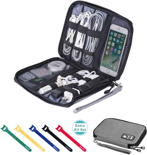 Miniatura 10 de Organizador de cables de viaje, organizador electrónico portátil impermeable para cable USB, cargador de teléfono, auriculares, tarjeta SD, 5