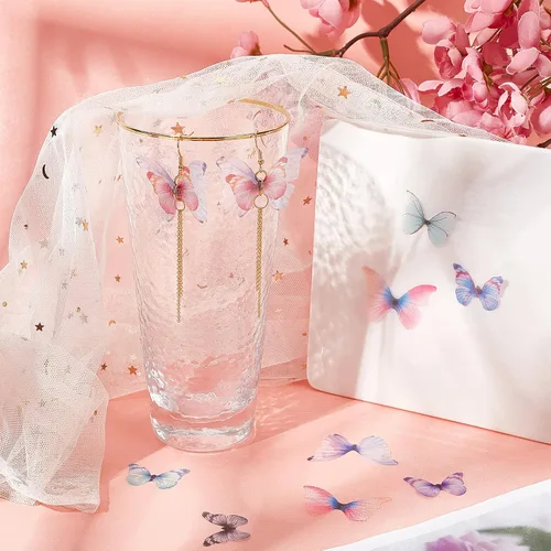 Miniatura 4 de SUNNYCLUE 1 caja 180 pares de decoraciones de mariposa de tela 3D adorno de mariposa pequeñas alas de mariposa de organza para bricolaje, joyas