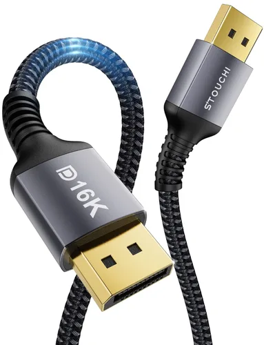 Stouchi Cable DisplayPort 2.1 certificado VESA de 13 pies, 54Gbps UHBR13.5 [16K 8K @120Hz 4K @360Hz] Cable DP, compatible con FreeSync G-Sync, DSC