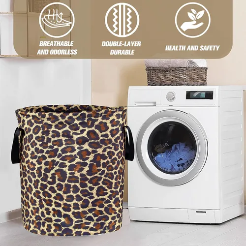 Miniatura 6 de Cesta de lavandería plegable de tela Oxford con diseño de leopardo marrón, bolsa de lona divertida, organizador de almacenamiento de ropa, cubo