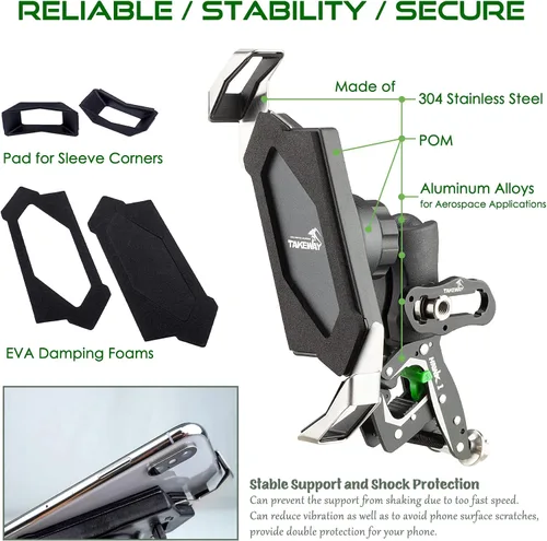 Miniatura 4 de Clampod HAWK1-PH05 - Soporte para teléfono, base de abrazadera para manillar de motocicleta y varios vehículos, ajustable, estable, brazo de doble