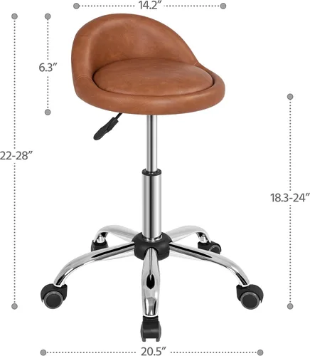 Miniatura 2 de Yaheetech Taburete Rodante Ajustable Taburetes Giratorios Silla con Ruedas y Soporte para la Espalda Redondo Tatuaje Cuero PU Taburetes de Salón
