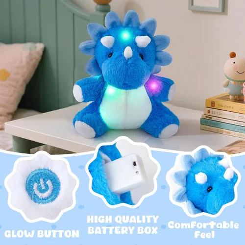 Miniatura 5 de Glow Guards Peluche de dinosaurio Triceratops de 12 pulgadas, juguete de peluche de dinosaurio suave con luces nocturnas mágicas y canción de cuna