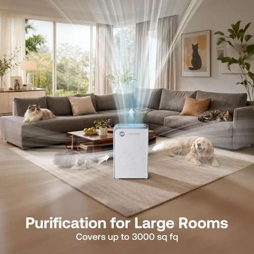 Miniatura 3 de Trucozie Purificador de aire grande para mascotas para el hogar de hasta 3000 pies cuadrados, absorbe el pelo flotante de gatos y perros, WiFi