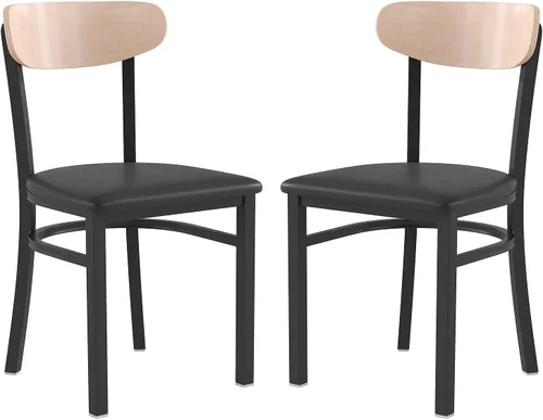 Miniatura 12 de Flash Furniture Wright - Silla de comedor comercial, respaldo de madera con acabado de abedul natural, asiento de vinilo negro, 500 libras