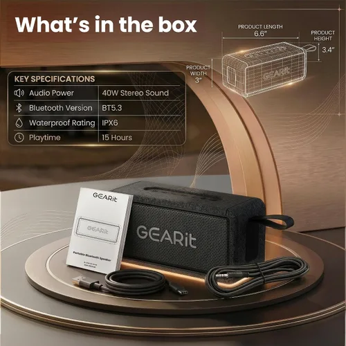 Miniatura 7 de GEARit Altavoz inalámbrico portátil Altavoz Bluetooth de 40 W V5.3 graves profundos IPX6 impermeable TWS emparejamiento 15H tiempo