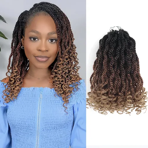 Miniatura 39 de Cabello rubio de ganchillo para mujeres negras, trenzas senegalesas onduladas de ganchillo de 12 pulgadas, trenzas kinky de ganchillo cortas 27613