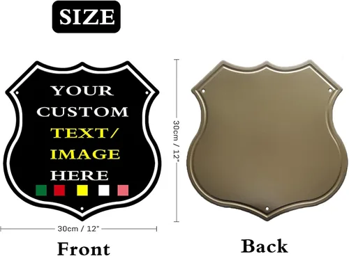 Miniatura 2 de Letreros de metal personalizados con forma de escudo, letreros de estaño personalizados con imagen de texto, imagen, letreros de aluminio
