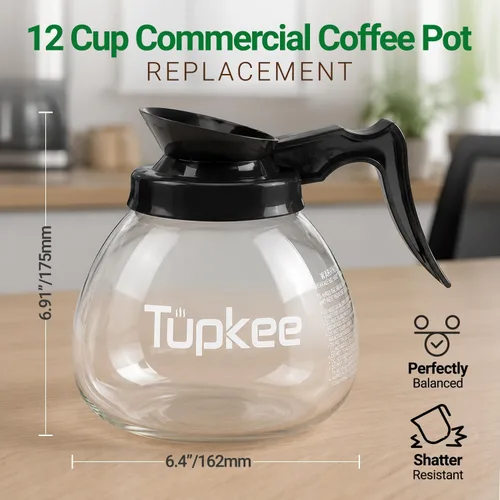 Miniatura 4 de Cafetera de repuesto de vidrio – Jarra de decantador de restaurante comercial resistente a los golpes, 64 onzas, 12 tazas, juego de 2 – 1 negro y 1