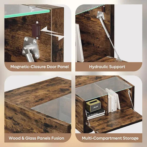Miniatura 5 de Bestier Mesa de centro de granja de 31.5 pulgadas con almacenamiento, mesas de centro cuadradas LED para sala de estar, mesa central de madera