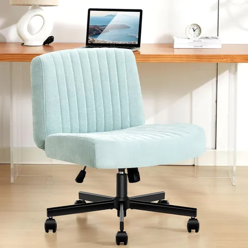 Miniatura 11 de Silla cruzada con ruedas, silla de escritorio de oficina con patas cruzadas de tela acolchada gruesa con cojín de resorte de bolsillo, base de doble