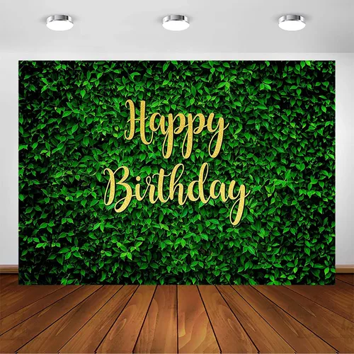 Miniatura 9 de Avezano Telón de fondo de feliz cumpleaños de hojas verdes para safari en la selva, decoración de fiesta de cumpleaños, naturaleza, hierba verde